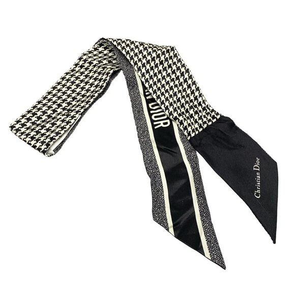 DIOR/ChristianDior Mizza/30 Montaigne Black White Silk - Scarf 325-072225 - Picture 1 of 3